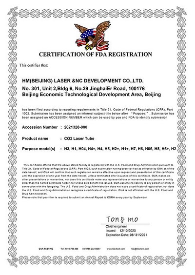 Certificado de registro de la FDA